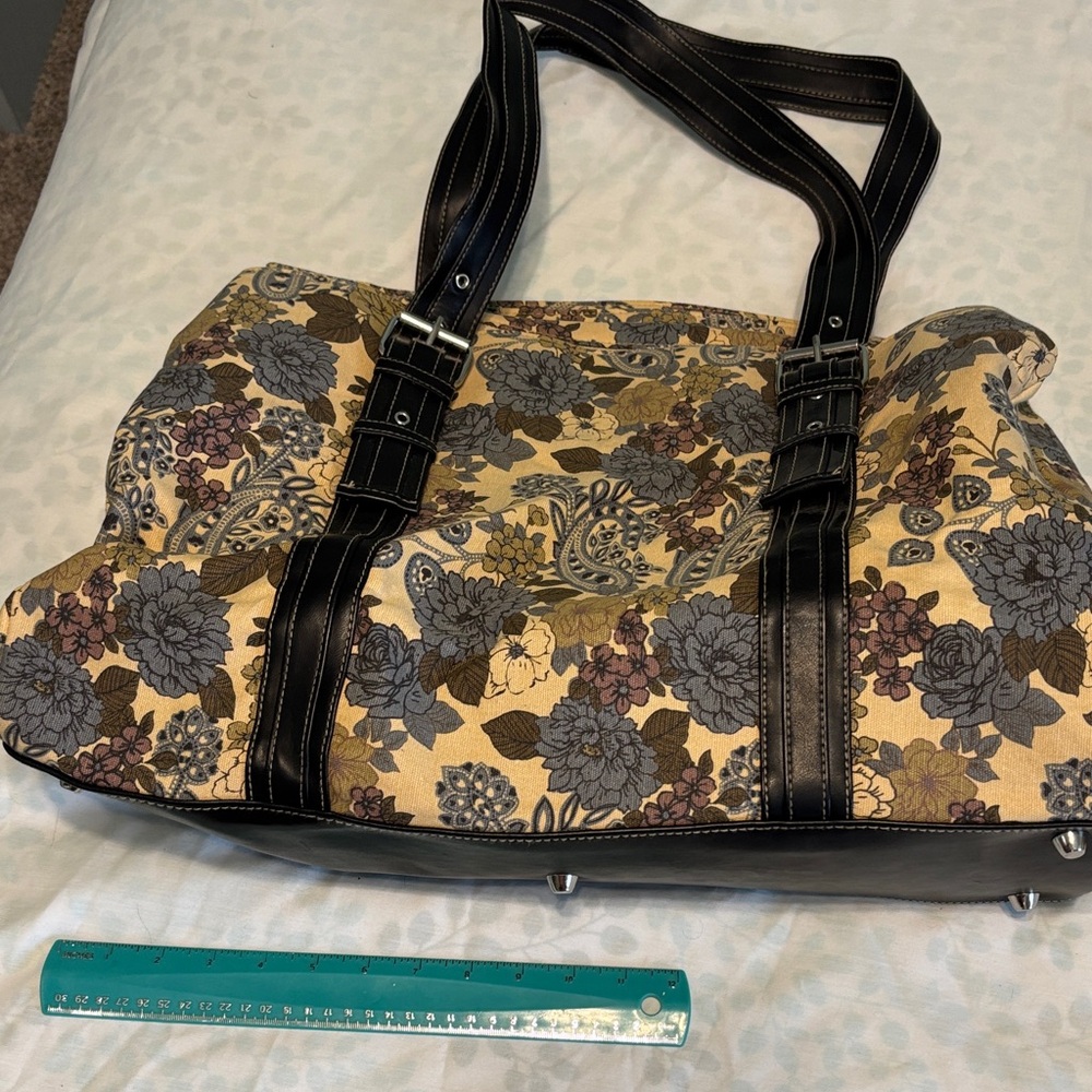 Floral Patterned Tote Bag with Black Accents